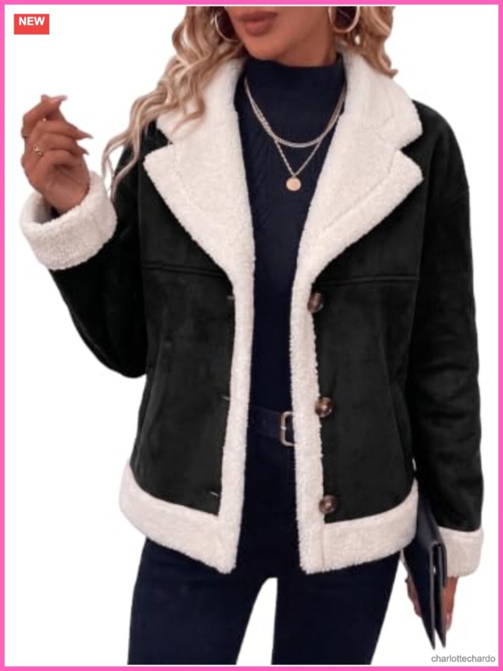 Faux Suede Bomber Jacket Sherpa Trim Button Down Women's Casual Coat
